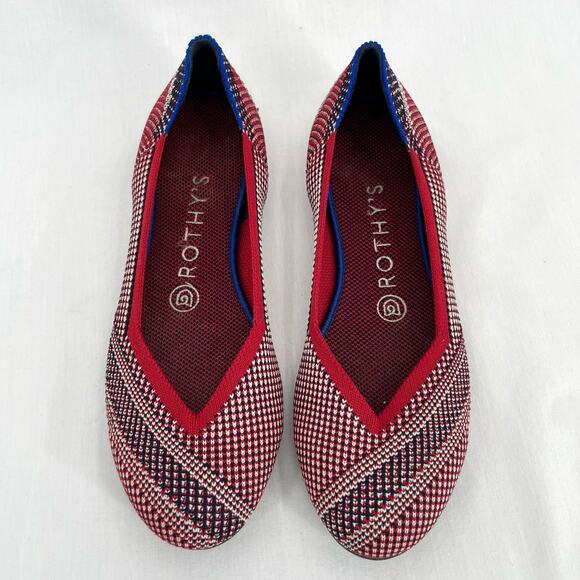 Rothy’s Mirror Stripe Red White Blue Round Toe Flats Special Edition Shoe Size 7 - Picture 2 of 14